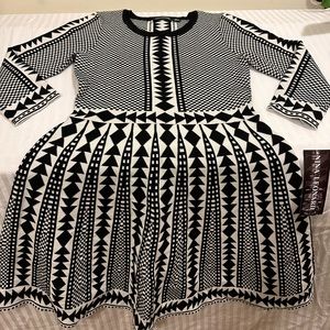 Nina Leonard Geometric Fit & Flare Sweater Dress
